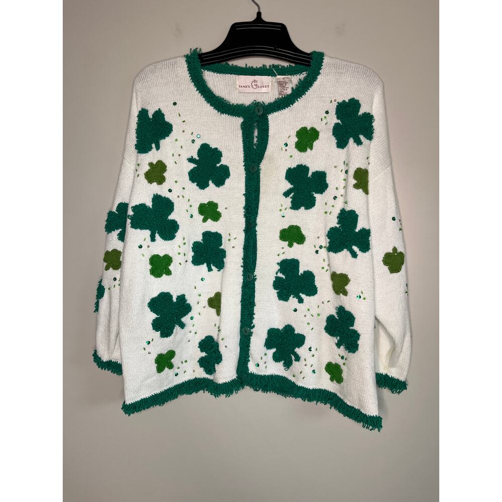 1990s Jane's Closet Design Options Shamrocks Clover St Patrick's Day Cardigan XL